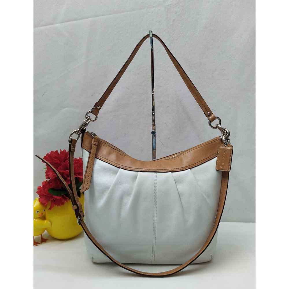 Coach Ashley White Leather Zipper Closure Hobo Crossbody Bag